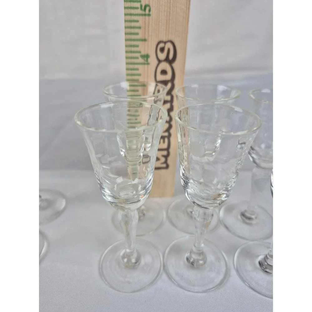 Vintage Mini Etched Cordial Glasses Set Of 8 Floral Stemware‎ Barware MCM